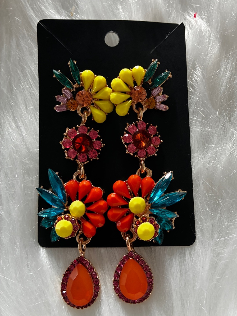 Colorful Floral Drop Earrings - Multicolor Statement Jewelry